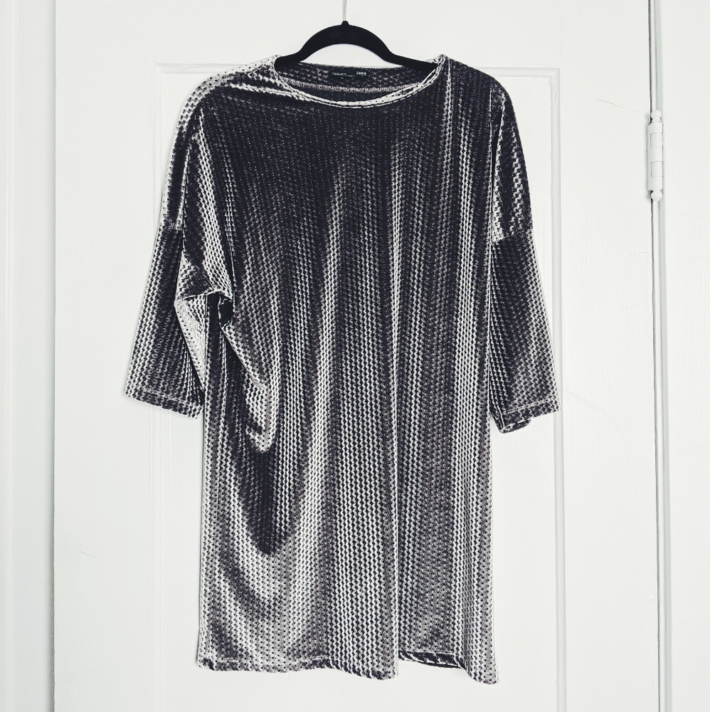 Silver Zara Velvet Sweater Shift Dress